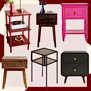 An image of a large selection of bedside tables in different styles, shapes and colours