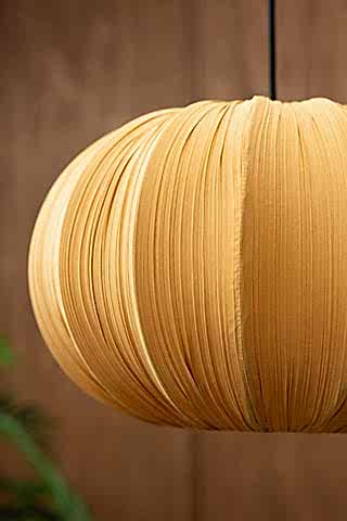 Close-up of the Ochre Pleated Fabric Ceiling Light.