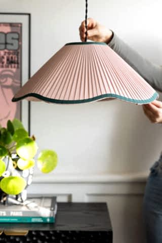 Image of the Scalloped Pleated Easyfit Ceiling Light Shade - Pink & Green in a room setting
