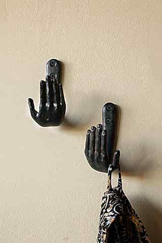 Lifestyle image of the Set of 2 Black Iron Hand Hooks