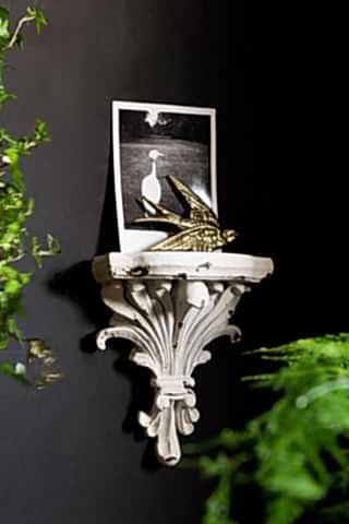 Lifestyle image of the Distressed Acanthus Small Wall Shelf