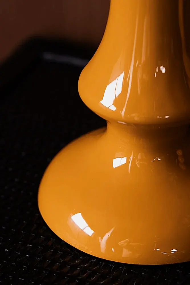 Close-up of the base of the Fabulous Enamel Mustard Gold Table Lamp.