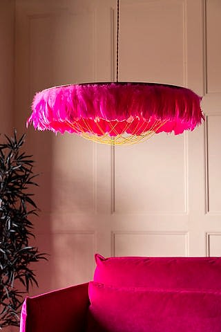 Lifestyle image of the Fabulous Feather Ceiling Light Shade - Hot Pink