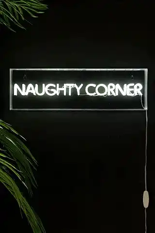 Lifestyle image of the Naughty Corner LED Neon Acrylic Light Box