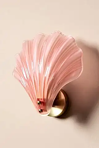 Stunning Pink Glass Shell Wall Light shown with the light off against a neutral wall