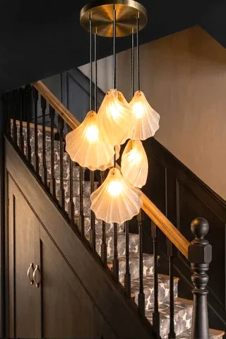 Lifestyle image of the Stunning Glass Shell Cluster Ceiling Light